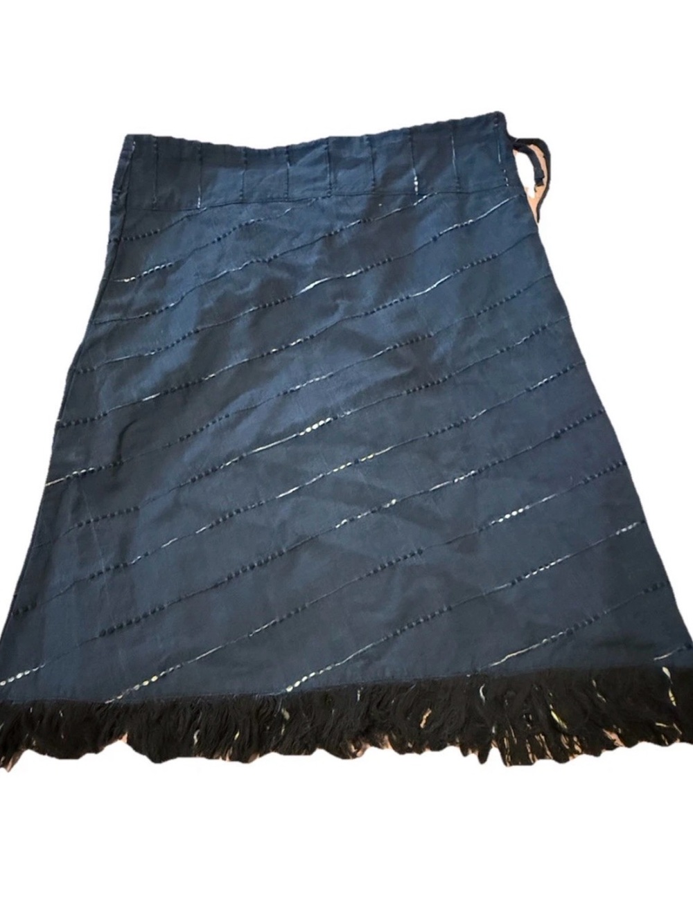 Perfect Harmony Handcrafted Skirt Women Large 100% Cotton Blue Embroidered